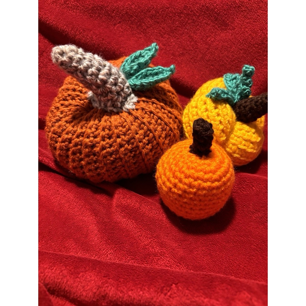 Handmade Pumpkin Stuft Crochet Trio Rust 5x5 Yellow 4x4 Orange 4x2.5 Harvest